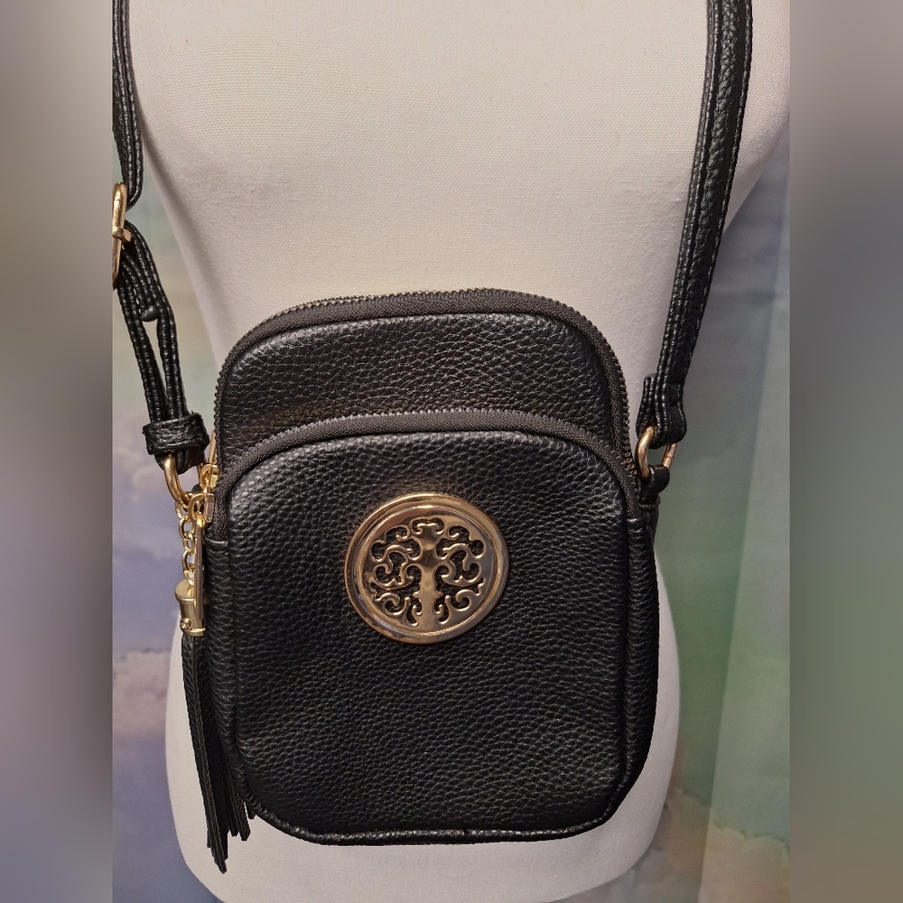 Fashion Black Gold Crossbody Bag Adjustable Strap Tassel